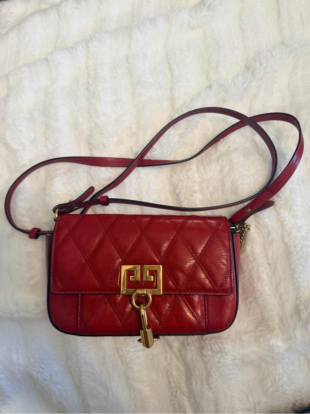 Givenchy Red Quilted Leather Mini Crossbody with Gold Lock